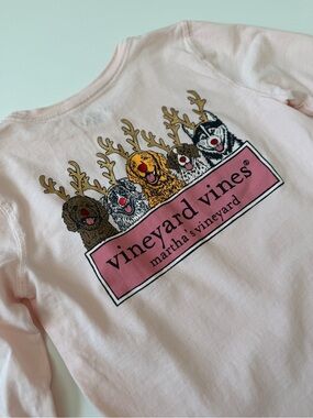 Vineyard Vines Kids' Pink Graphic Rudolph Dogs Long-Sleeve Shirt